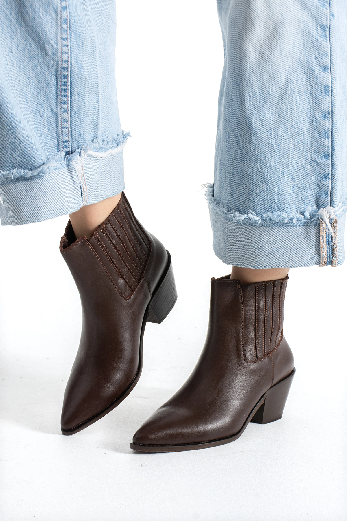 HOLLY WESTERN LASTİKLİ ACIKAHVE DERİ BOT