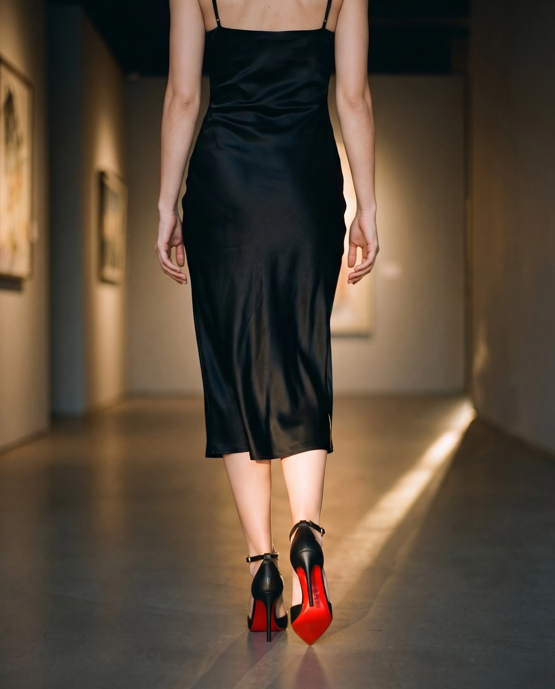 Siyah Deri T-Bantlı Stiletto