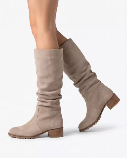 Alara Bej Süet Körüklü Çizme | 33-45 Numara