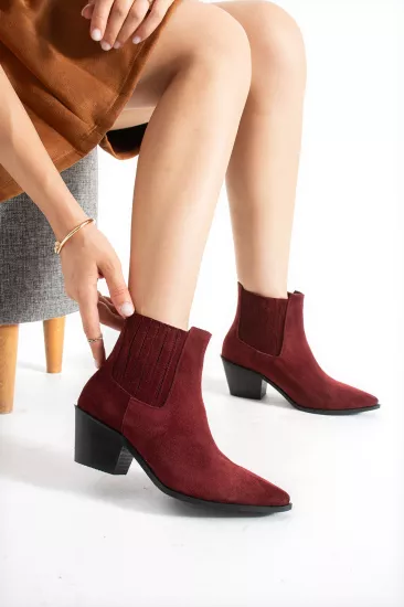 Holly Western Lastikli Bordo Süet Bot | 33-45 Numara