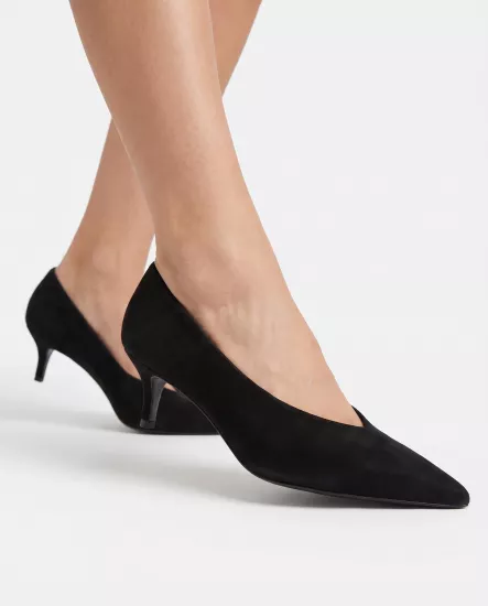 Lucia Siyah Süet Alçak Topuk Stiletto | 33-45 Numara
