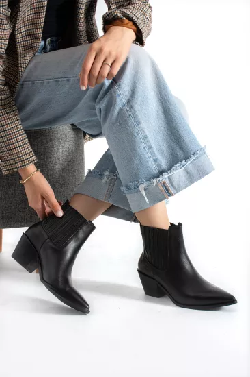 Holly Western Lastikli Siyah Deri Bot | 33-45 Numara
