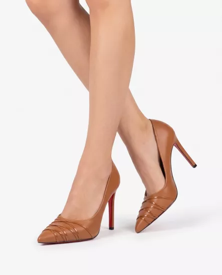 Viola Taba Deri İnce Topuklu Stiletto | 36-40 Numara