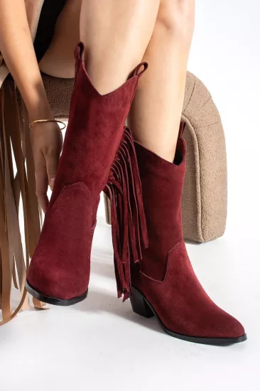 Texas Breeze Püsküllü Bordo Süet Kadın Kovboy Botu