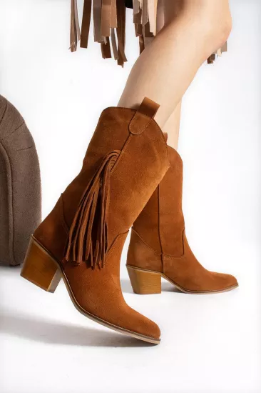 Texas Breeze Püsküllü Taba Süet Kadın Kovboy Botu